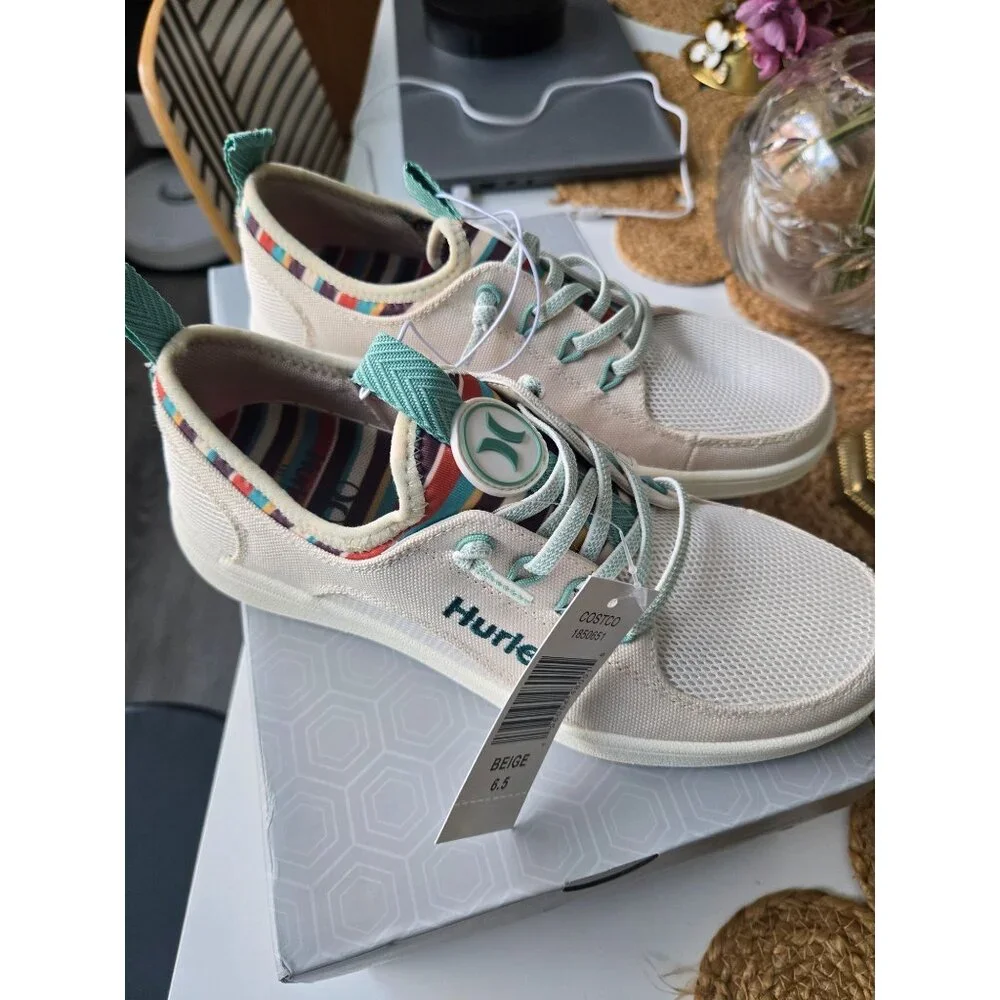 Hurley Womens Bungee Shoes Beige/Teal Striped Insole Lightweight Sneakers Size 6 - Picture 3 of 7